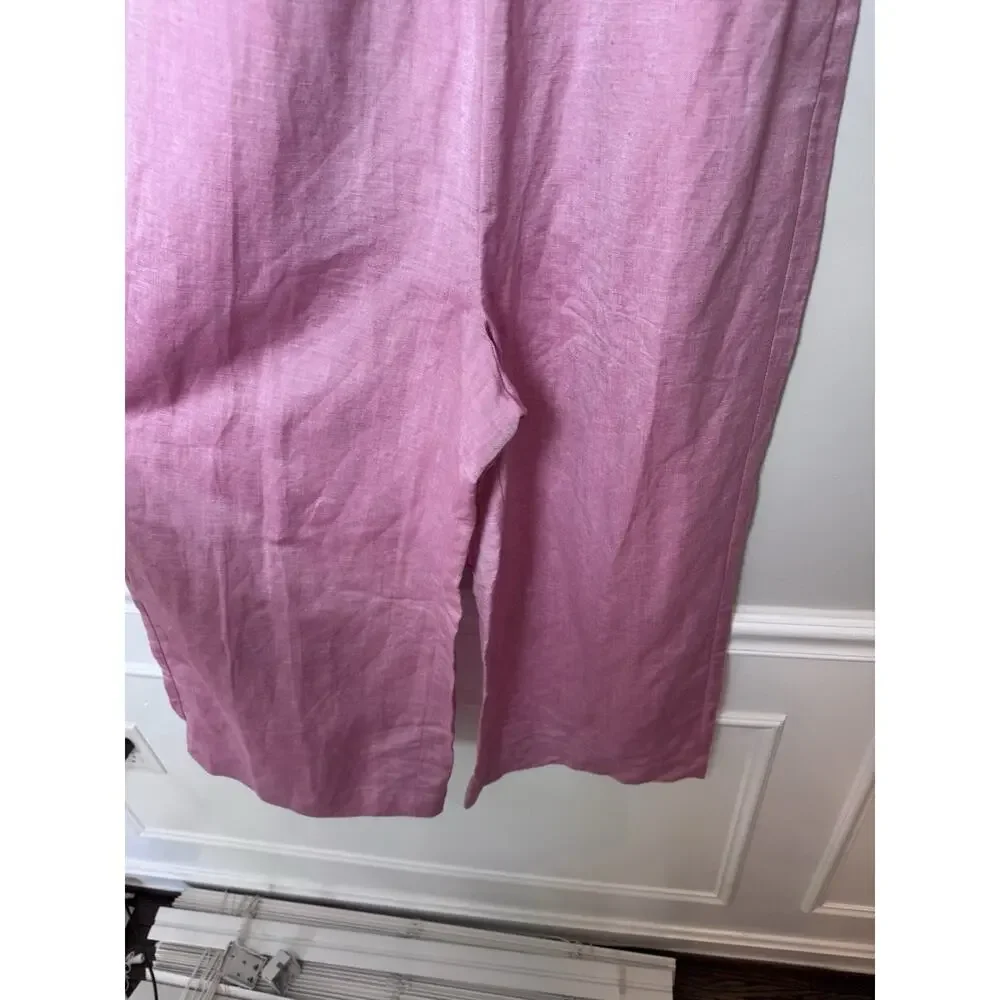 Ann Taylor LOFT Linen Blend Wide Leg Pink Cropped Romper Size 2P NWT